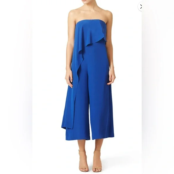 Tibi Ny Blue Silk Strapless Jumpsuit Tibi Pants Jumpsuits 695 Tibi